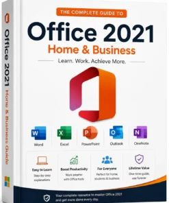 Office 2021 Home & Business educational eBook cover featuring Word, Excel, PowerPoint, Outlook, and OneNote for step-by-step learning.