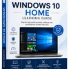 Windows 10 Home educational eBook cover with laptop, Windows desktop interface, and step-by-step learning guide for beginners.