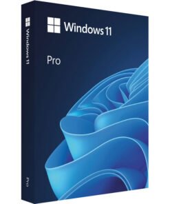 Genuine Windows 11 Pro product key retail box and digital license activation screen on a modern PC monitor